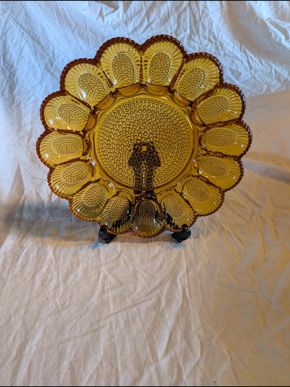 2/60$ Vintage Amber Glass Devil egg Serving Plate